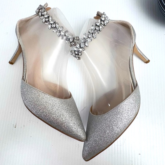 Jewel Badgley Mischka Silver Raleigh Rhinestone Ankle Strap Pumps Size 7.5 - Picture 7 of 12